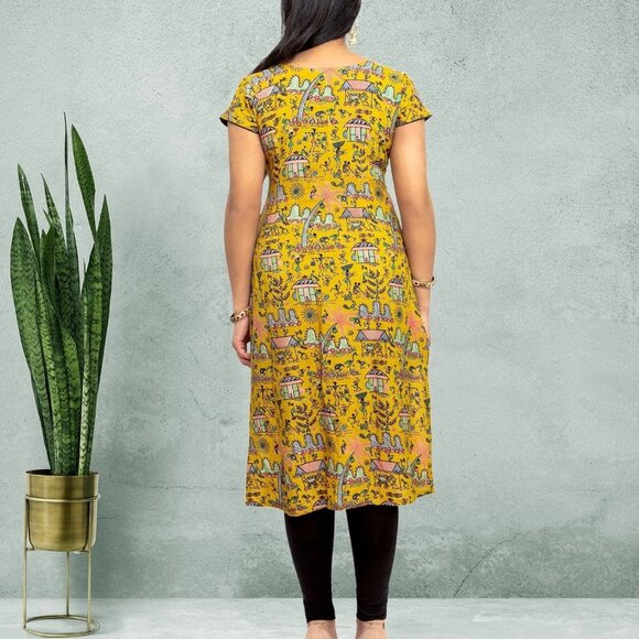 Yellow Printed Kurta, Tranquil Threads | Muvvas Boutique - Picture 5 of 5